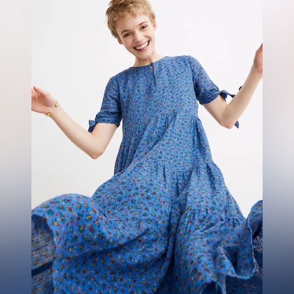 Madewell Tie-Sleeve Tiered Midi Dress in Calico Floral - Picture 2 of 8